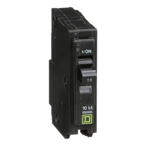 Square D QO115C QO Circuit Breaker, Mini, 15 A, 1 -Pole, 120/240 VAC, 48 VDC, Plug Mounting