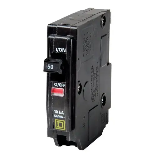 Square D QO150CP QO Circuit Breaker, Mini, 50 A, 1 -Pole, 120/240 VAC, 48 VDC, Fixed Trip, Plug Mounting