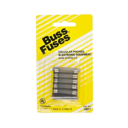 Bussmann HEF-1 Fast Acting Fuse Kit, 250 V, Glass Body - pack of 5