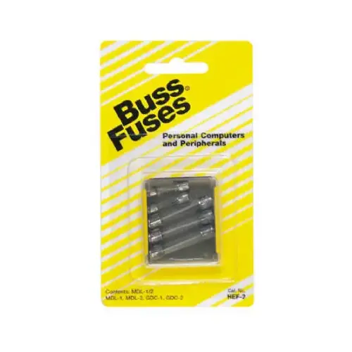 Bussmann HEF-2 Time Delay Fuse Kit, 250 V, Glass Body - pack of 5