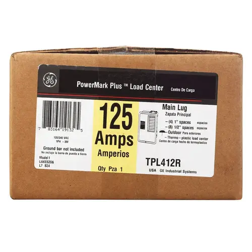 GE TPL412RP Circuit Breaker Panel PowerMark Plus 125 amps 240 V 4 space 8 circuits Surface Mount