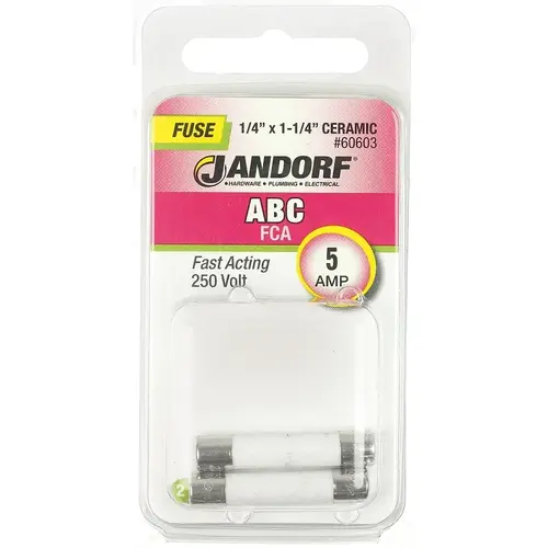 Jandorf 60603 Fast Acting Fuse, 5 A, 250 V, 200 A, 10 kA Interrupt, Ceramic Body Gray