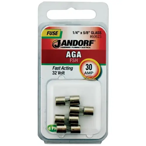 Jandorf 60623 Fast Acting Fuse, 30 A, 32 V, 1 kA Interrupt, Glass Body