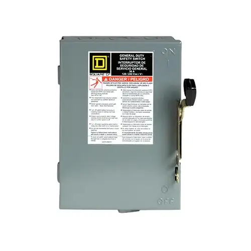 Square D D211NCP Safety Switch, 2 -Pole, 30 A, 120/240 V, DPST, Lug Terminal