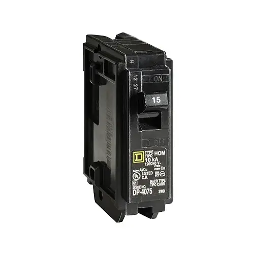 Square D HOM120C Homeline Circuit Breaker, Mini, 20 A, 1 -Pole, 120 V, Plug Mounting, Black