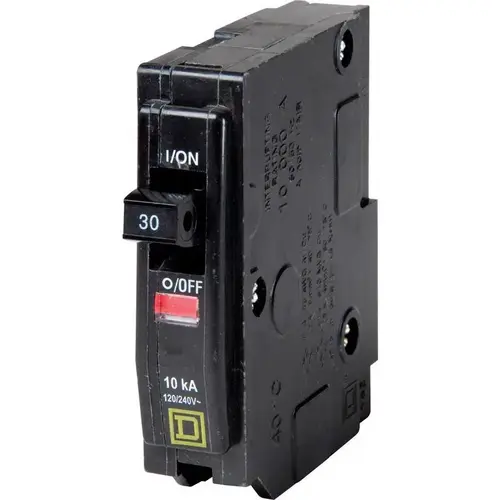 Square D QO130CP QO Circuit Breaker, Mini, 30 A, 1 -Pole, 120/240 VAC, 48 VDC, Fixed Trip, Plug Mounting