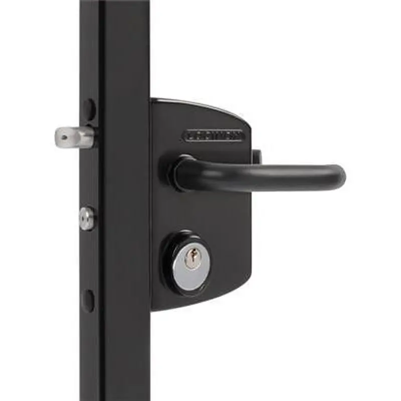 Locinox Luky Gate Lock with Mortise Cylinder, Black Tube Handle1-1/2" to 2" / Keyed Different