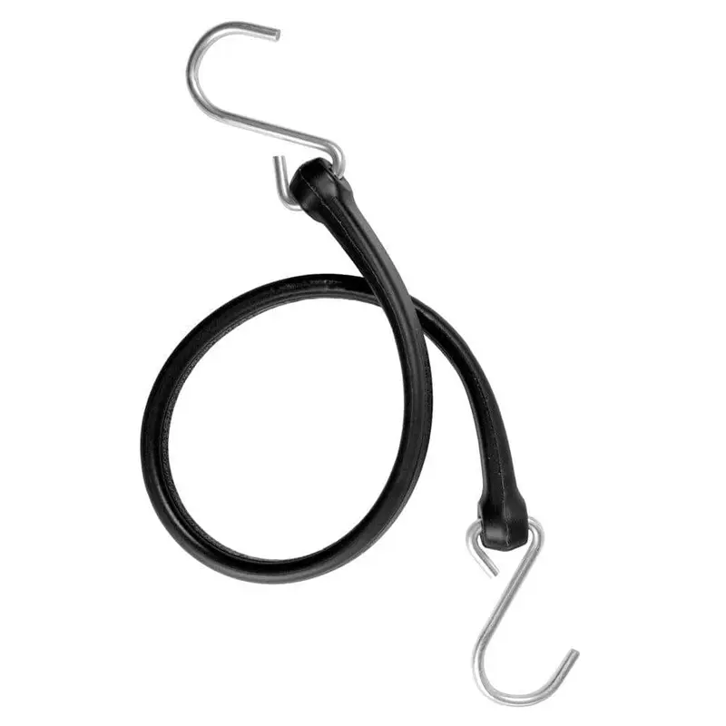 19 in. Polyurethane Bungee Strap with Stainless Steel S-Hooks (Overall Length: 24 in.) in Black