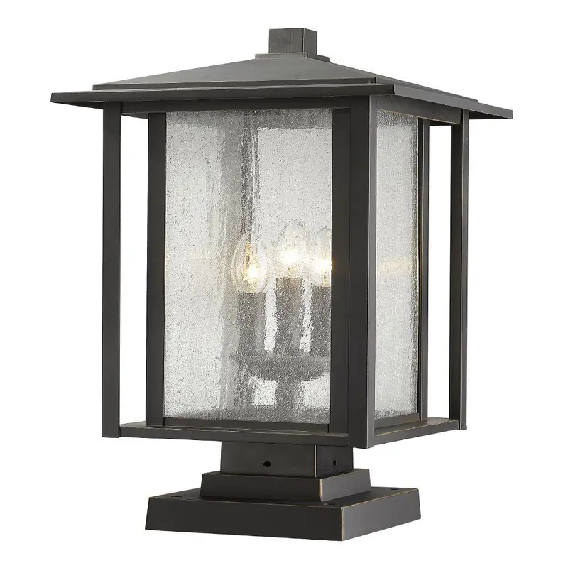 3-Light Oil Rubbed Bronze Outdoor Pier Mounted Fixture with Clear Seedy Glass Shade9.83 / each