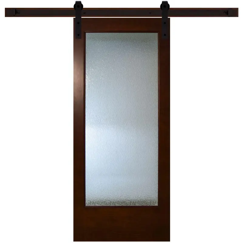 30 in. x 84 in. Modern Full Lite Rain Glass Stained Pine Interior Sliding Barn Door with Hardware KitChestnut - Black / 30 x 84 / Black