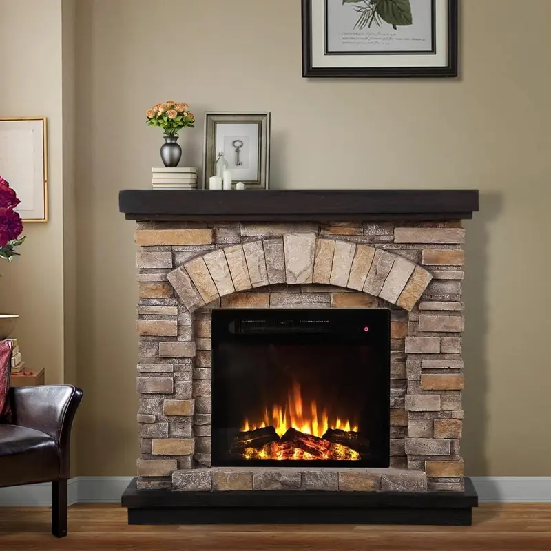 36 in. Freestanding Electric Fireplace in Tan1000 ft / 36 in / Tan