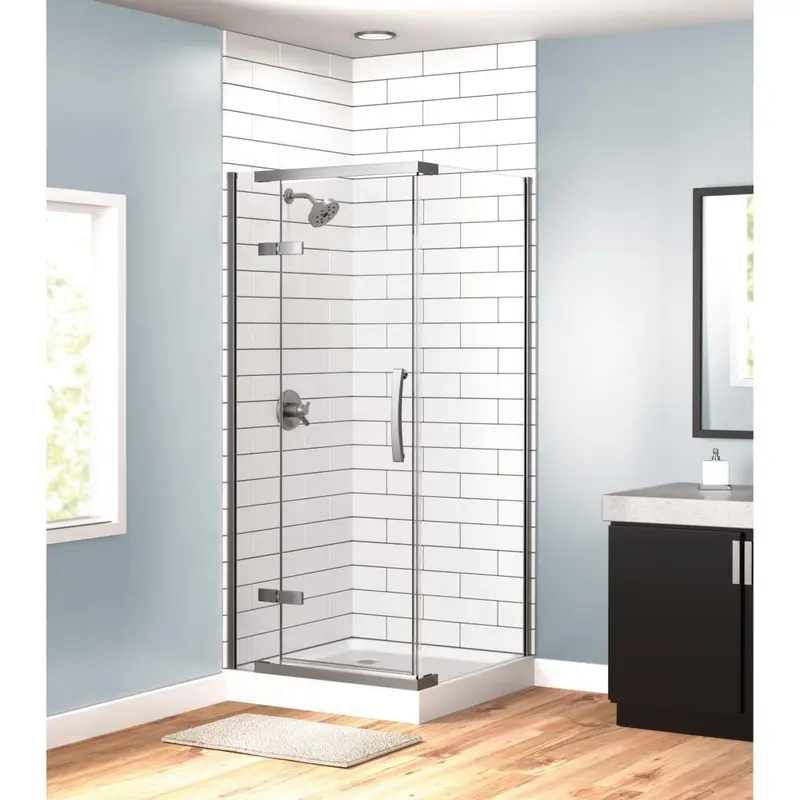 36 in. x 36 in. Frameless Corner Shower with Stainless Steel Shower Door in Clear and ProCrylic Shower Base in White