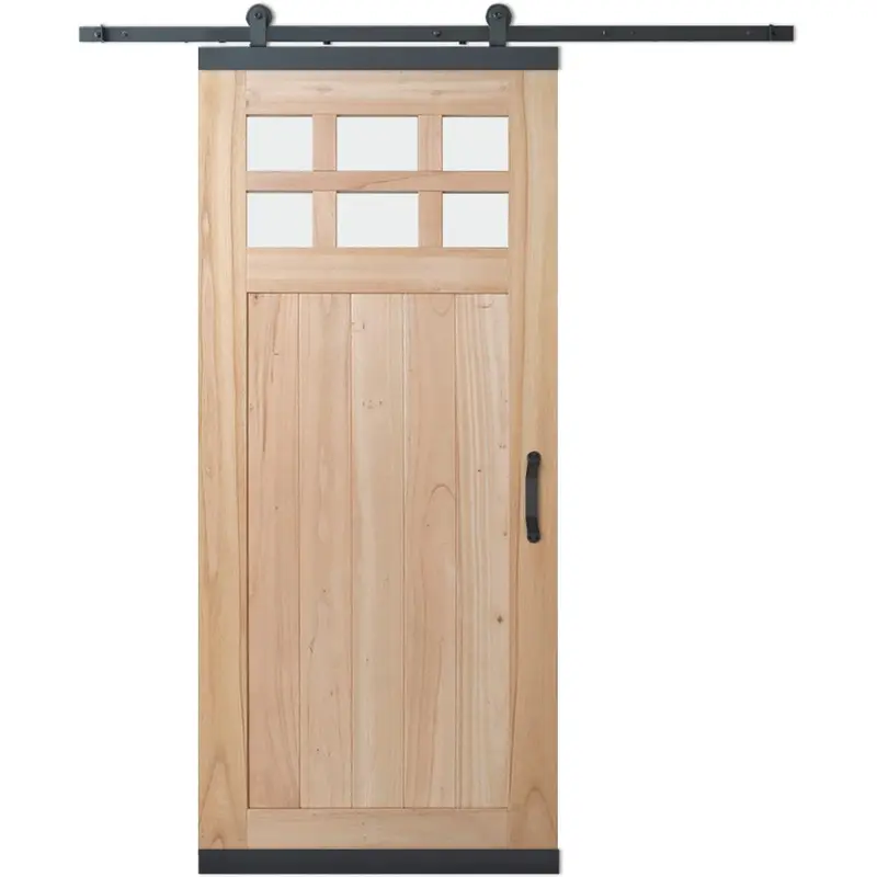36 in. x 80 in. DesignGlide Farmhouse Unfinished Solid Wood 6-Lite Obscure Glass Sliding Barn Door & Black Hardware KitUnfinished / 36 x 80 / Nickel