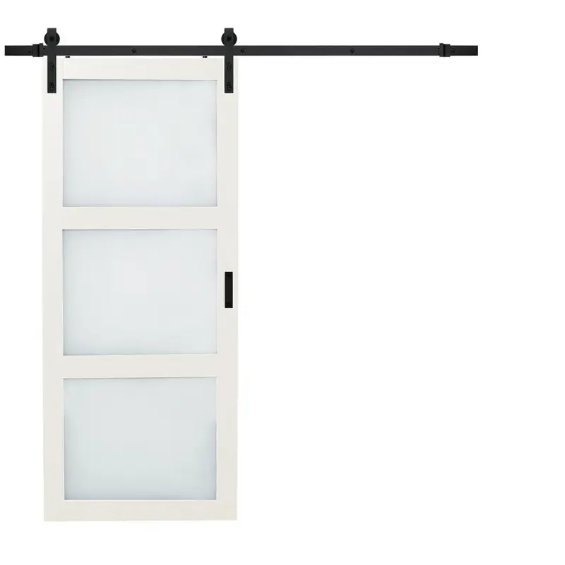 36 in. x 84 in. Bright White Solid Core Frosted 3 Lite Barn Door with Rustic Matte Black Hardware KitEspresso / 36 x 84 / Black