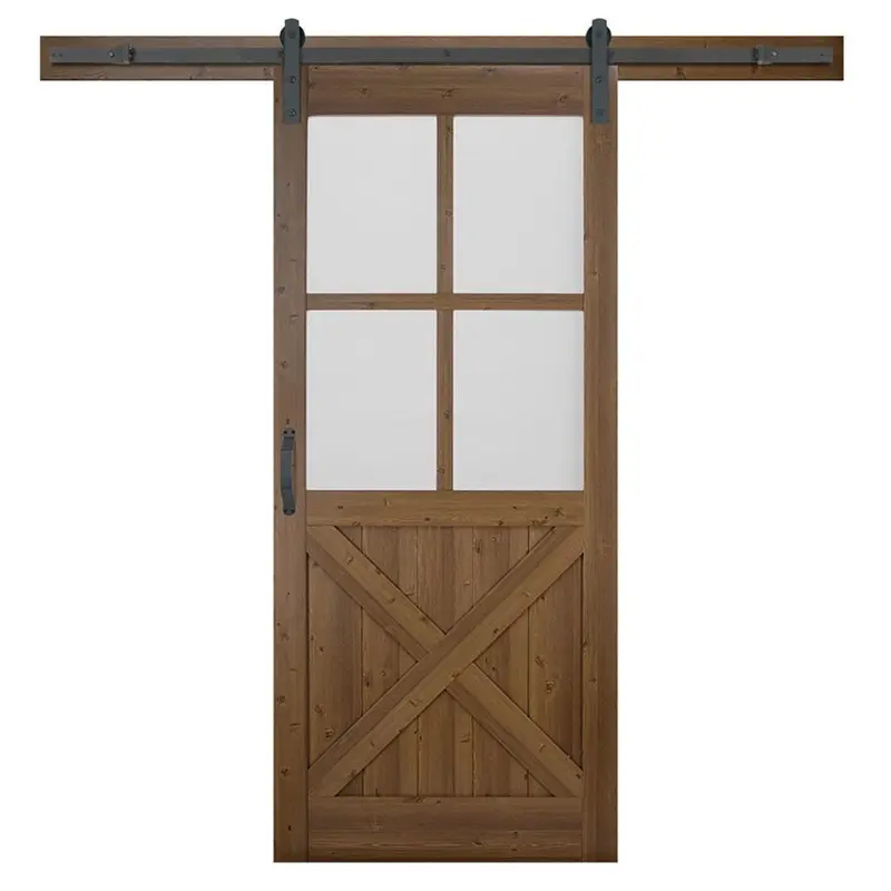 36 in. x 84 in. 4-Lite Crossbuck Nutmeg Interior Sliding Barn Door Slab with Hardware Kit100 / each