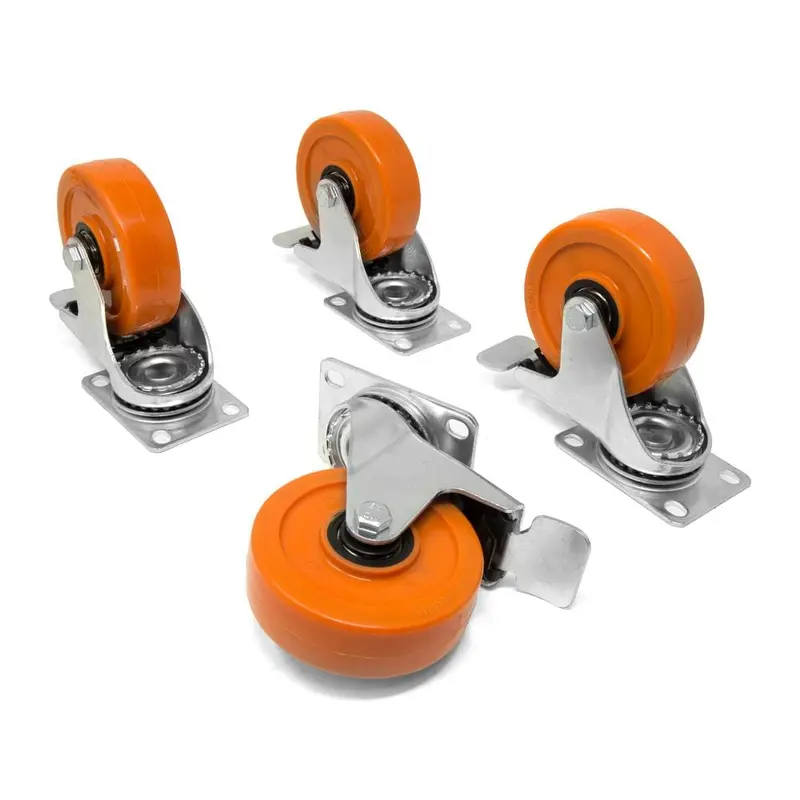4 in. 285 lbs. Capacity Polyurethane Double Ball-Bearing Swivel Plate Caster with Brake (4-Pack)