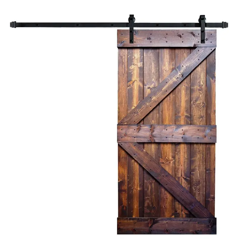42 in. x 84 in. K-Series Dark Walnut DIY Finished Knotty Pine Wood Sliding Barn Door Slab with Hardware KitDark walnut/Finish / 38 x 84 / 77