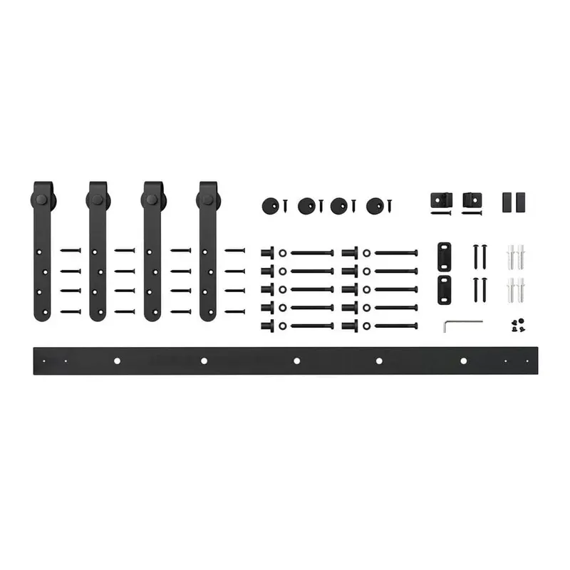 6 ft. Black Solid Steel Mini Sliding Rolling Barn Door Hardware Kit for Double Furniture Wood DoorsStainless Steel / 11