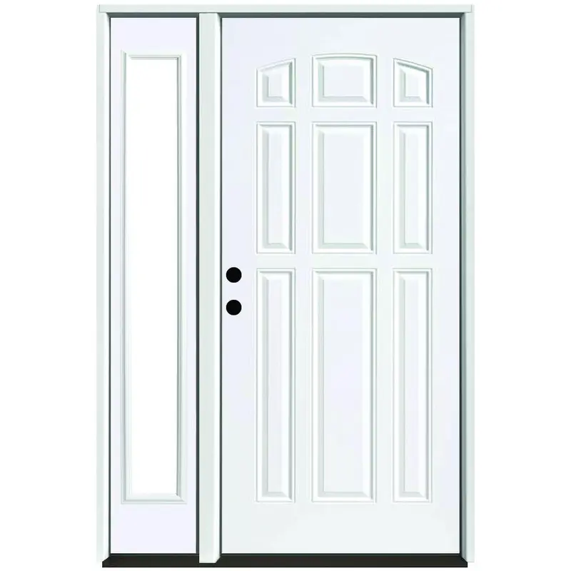 53 in. x 80 in. 9-Panel Primed White Right-Hand Steel Prehung Front Door with 14 in. Clear Glass Sidelite 4 in. WallWhite Primed / 55 x 80 / Right-Hand/Inswing