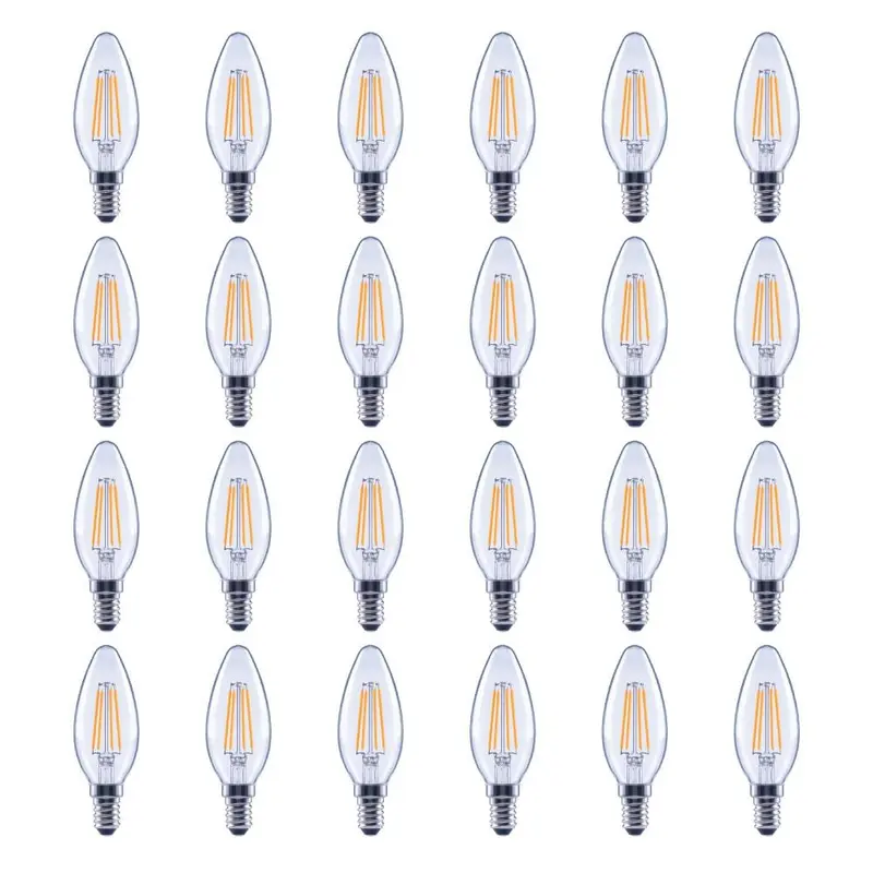 60-Watt Equivalent B11 Candelabra Glass Vintage Decorative Edison Filament Dimmable LED Light Bulb Daylight (24-Pack)Daylight