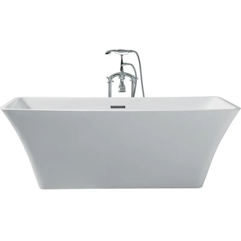 67 in. Acrylic Center Drain Rectangle Flat Bottom Freestanding Bathtub in White