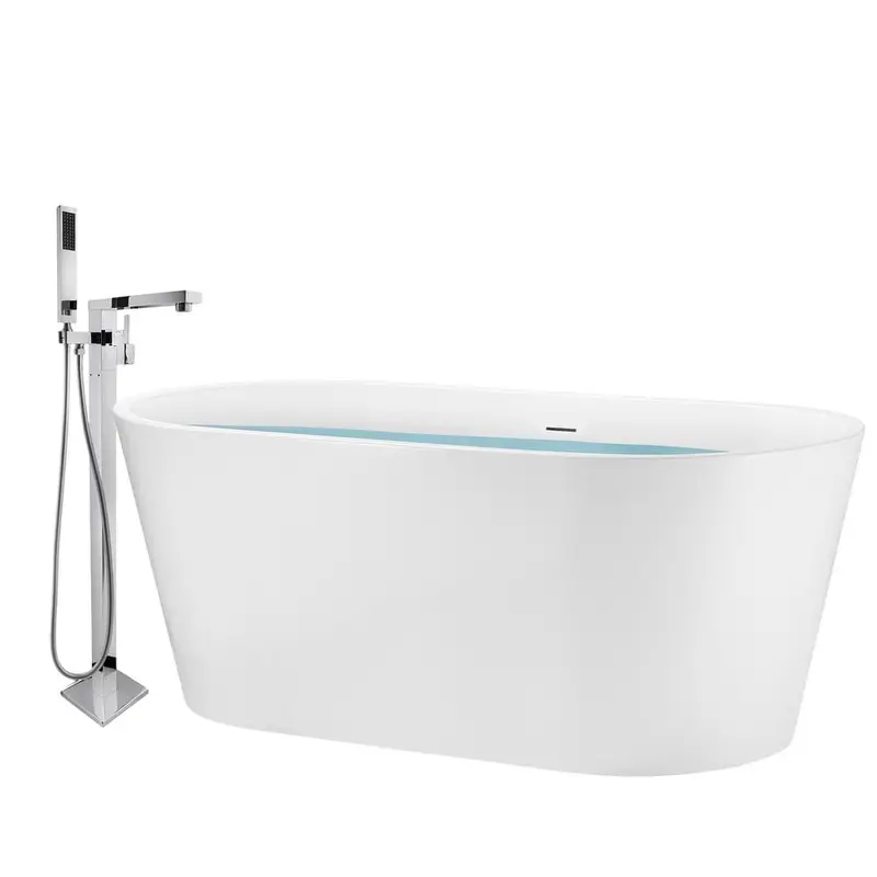 67 in. Glossy White Acrylic Bathtub - Modern Flat Bottom Stand Alone Tub - Luxurious SPA Tub
