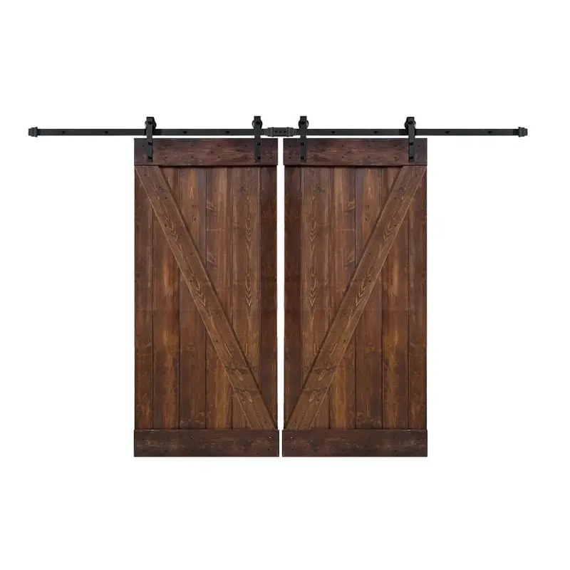 72 in x 84 in Z-Series Dark Walnut DIY Finished Knotty Pine Wood Double Sliding Barn Door with Installation Hardware KitDark gray / 72 x 84 / 136