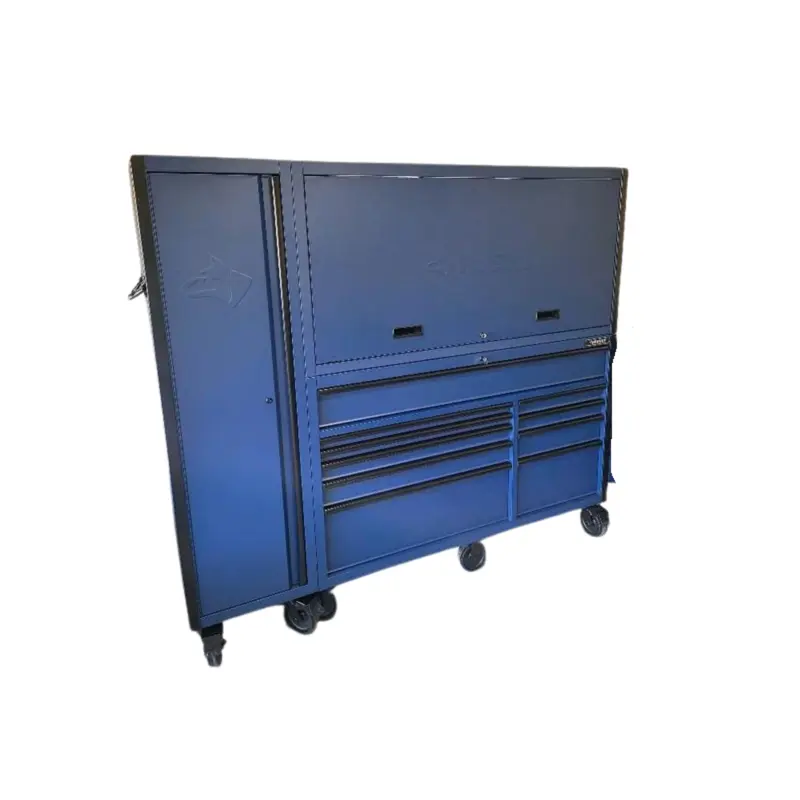 80 in. W x 24 in. D Heavy Duty 10-Drawers Garage Workcenter and Side Locker Tool Chest Combo in Matte Blue