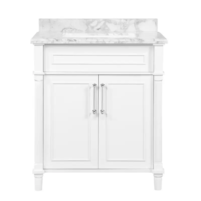 Aberdeen 30 in. Single Sink Freestanding White Bath Vanity with Carrara Marble Top (Assembled)