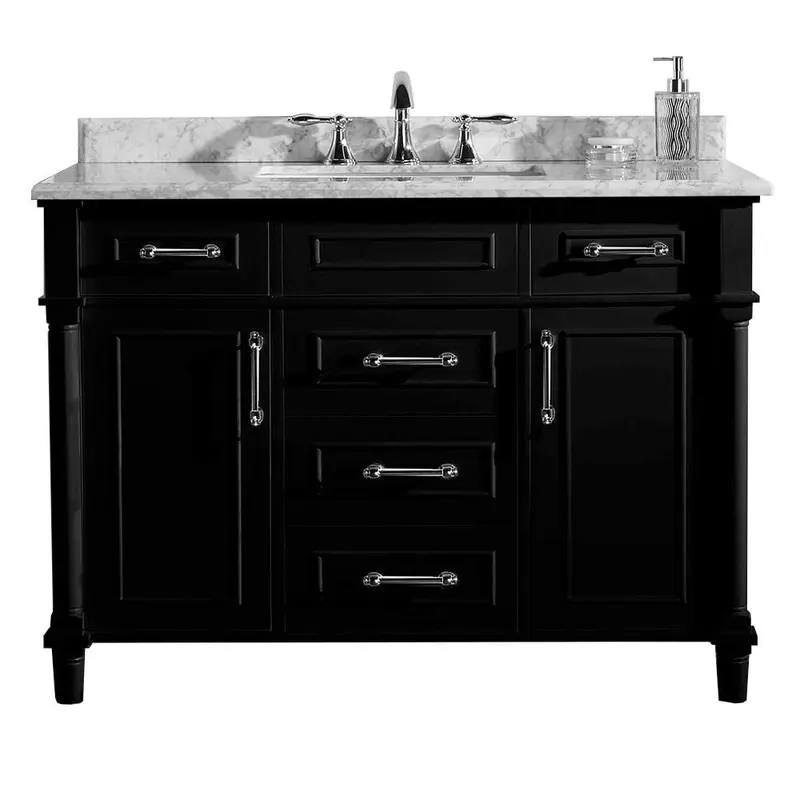 Aberdeen 48 in. W x 22 in. D Vanity in Black with Carrara Marble Top with White SinkDove Grey / 122 / Carrara White Marble