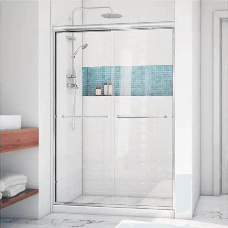 Arizona Shower Door Lite-Euro Recessed 67.375-in H x 56-in to 60-in W Semi-Frameless Bypass/Sliding Polished Chrome Shower Door