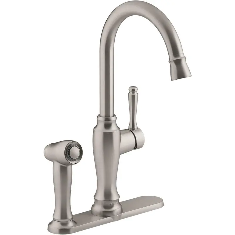 Arsdale Single-Handle Standard Kitchen Faucet in Vibrant Stainless with On-Deck Sidespray6.03 / each