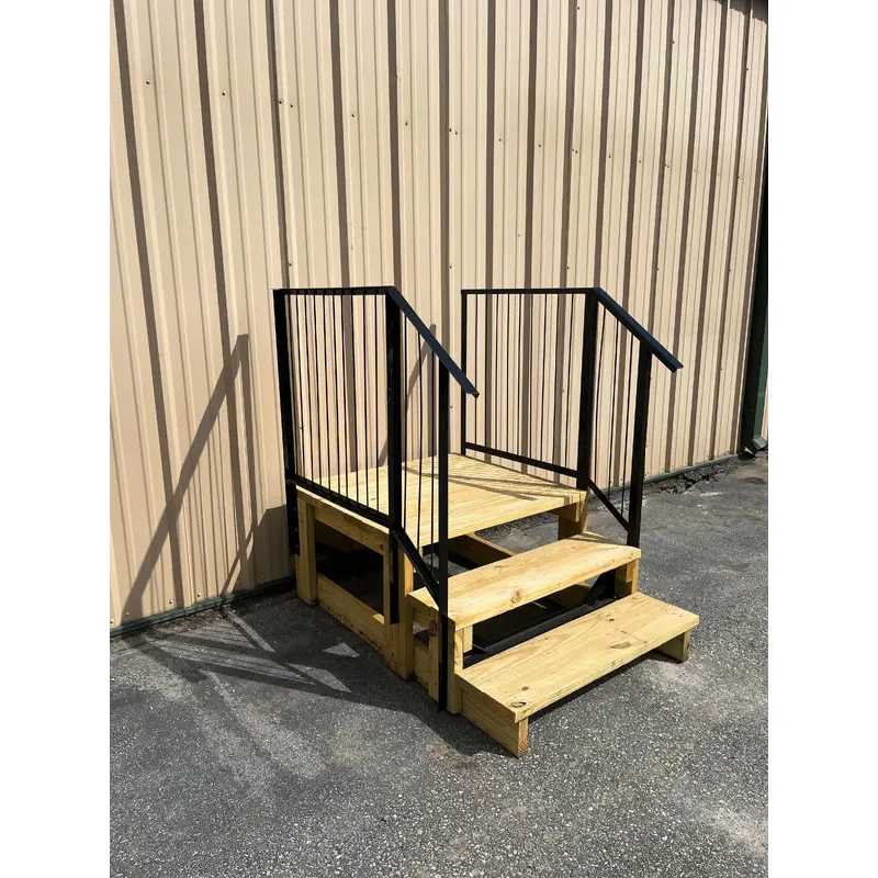 Treated Wood Steps with Landing and Metal Hand Rails4 Step | 29(height) - 42(width) - 37(landing depth)