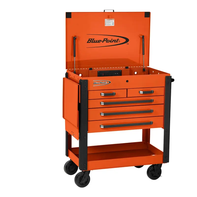 35" Five-Drawer Electric Orange Cart