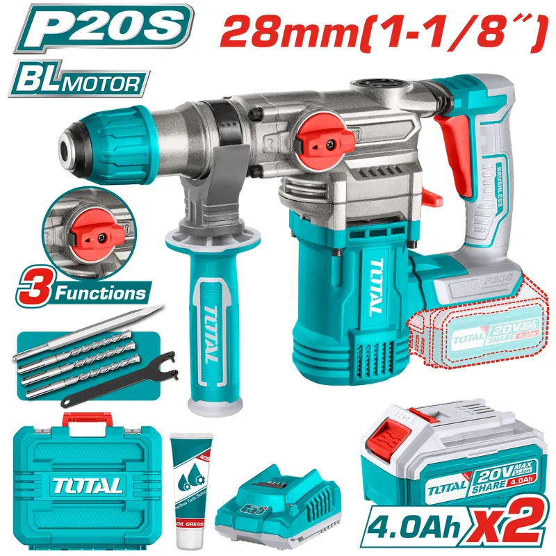 TOTAL Cordless Rotary Hammer Brushless 20V | 4.5J (TRHLI202882)