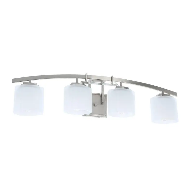 Architecture 4-Light Brushed Nickel Vanity Light with Etched White Glass ShadesBrushed Nickel / 10.27