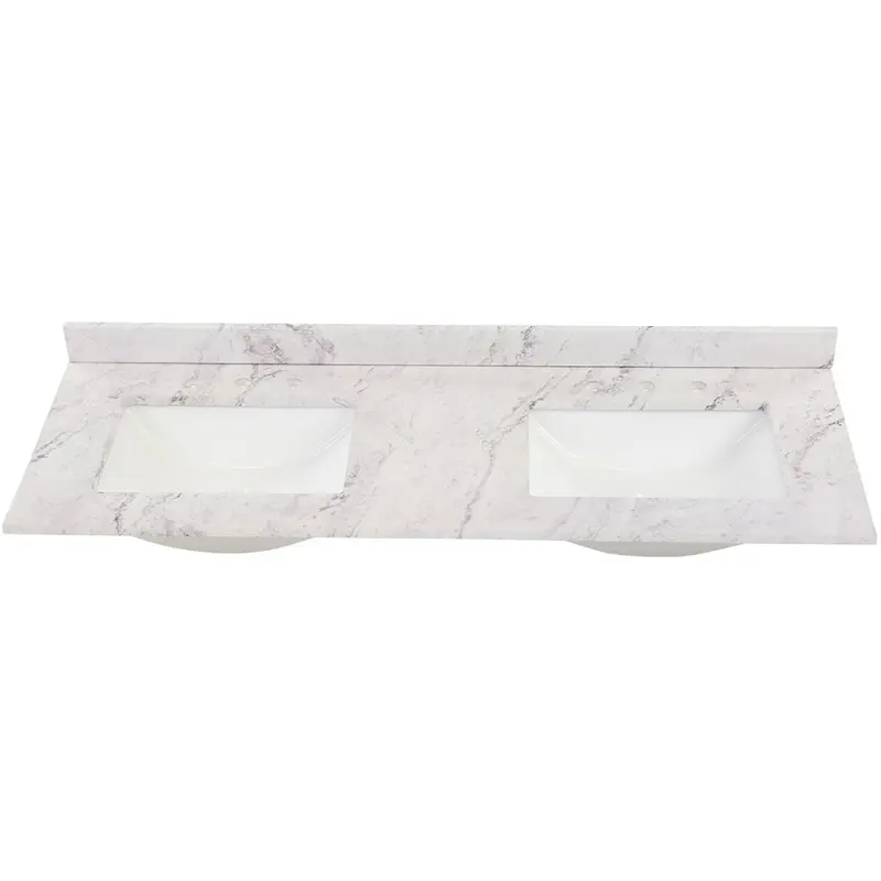 61 in. W x 22 in. D Stone Effect Double Sink Vanity Top in Lunar with White Sinks66.12 / Silver Ash