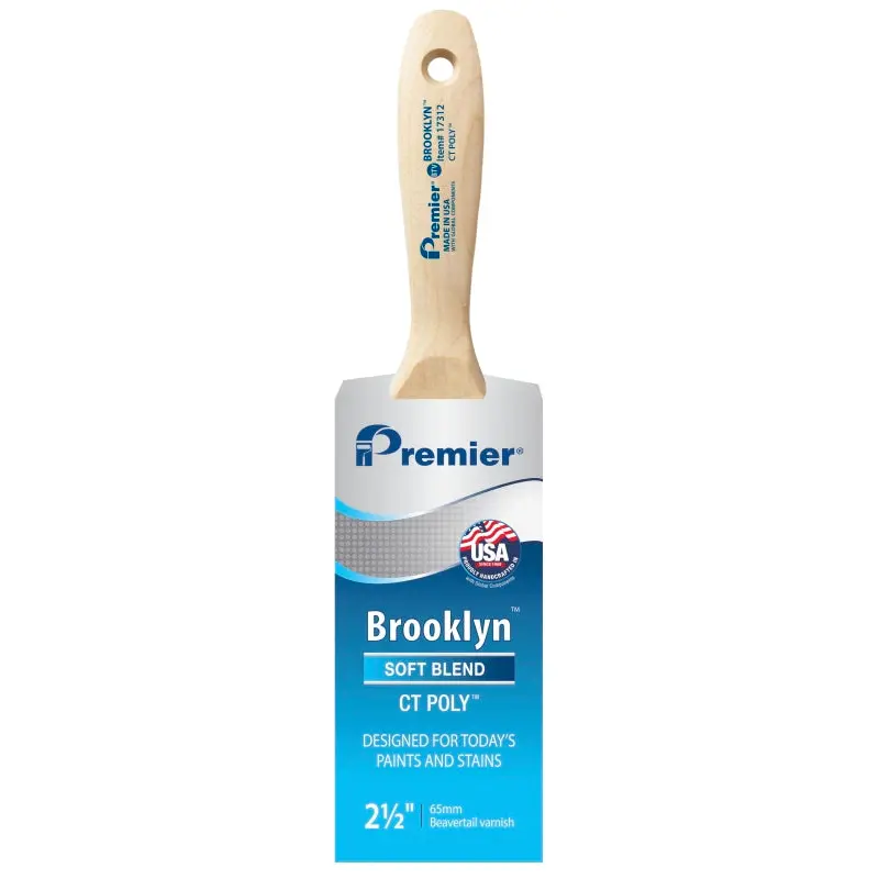 Premier Brooklyn 17312 Paint Brush, 2-1/2 in W, Beavertail Varnish Brush, 3 in L Bristle, Polyester Bristle