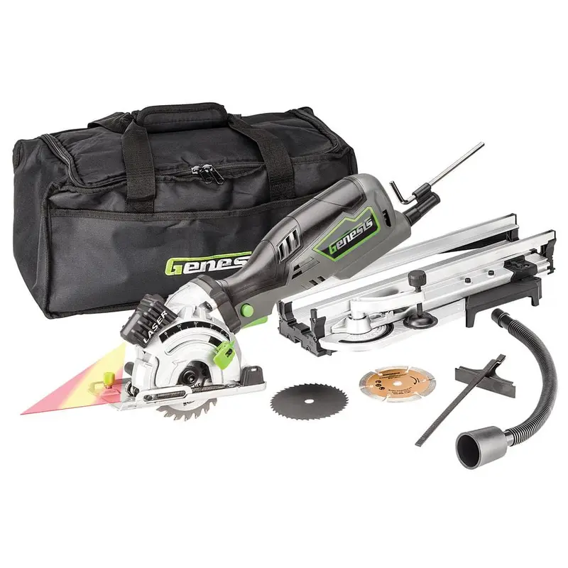 5.8 Amp 3-1/2 in. Control Grip Plunge Compact Circular Saw Kit with Laser, Hose, 3 Blades, Rip Guide and Bag29 / each