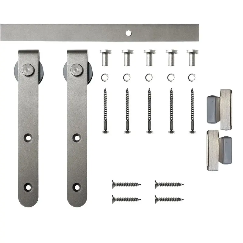 6 ft. Satin Nickel Round Hook Mini Sliding Barn Door Hardware Kit for Single Furniture Wood Doors