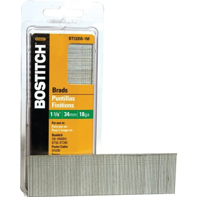 Bostitch BT1335B-1M Nail, 1-3/8 in L, 18 Gauge, Steel, Coated, Brad Head, Smooth Shank, 1000/PK