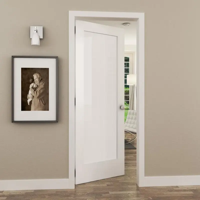 American Building Supply Shaker 28-in x 80-in Primed White 1-Panel Square Frosted Glass Solid Core Primed Pine MDF Slab Door