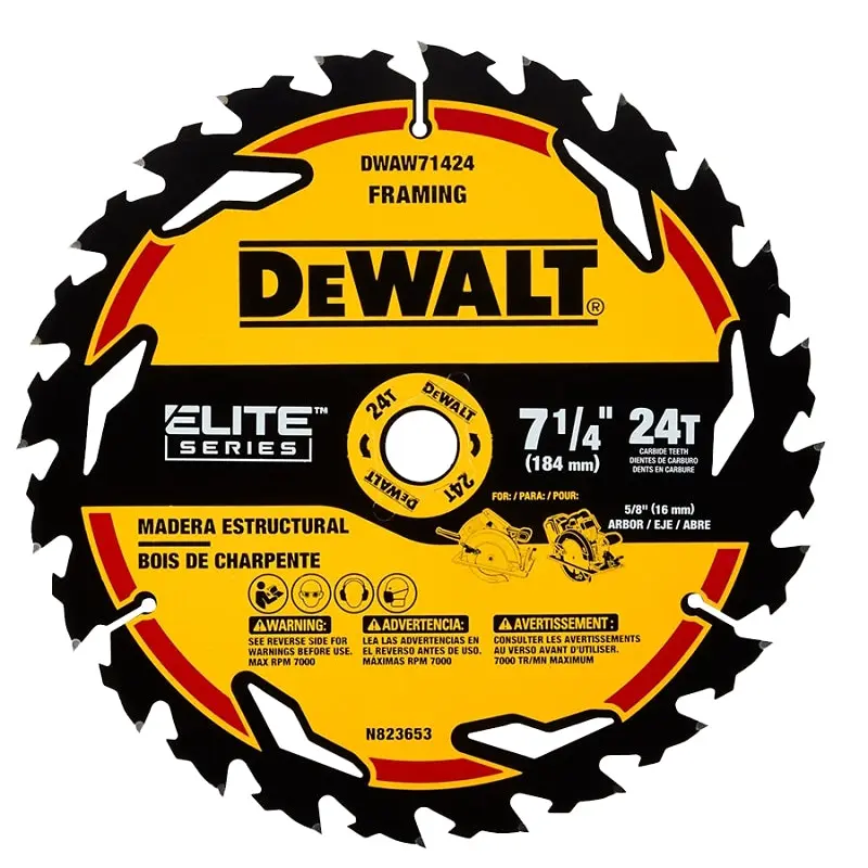 DeWALT ELITE Series DWAW71424B10 Circular Saw Blade, 7-1/4 in Dia, 5/8 in Arbor, 24-Teeth, 10/PK