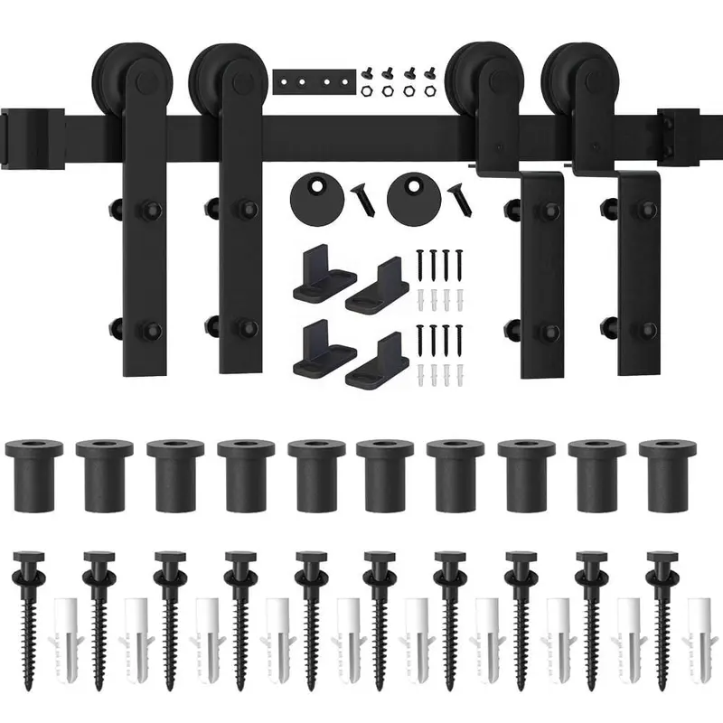 13 ft./156 in. Single Track Bypass Sliding Barn Door Hardware Kit for Double Doors Low Ceiling