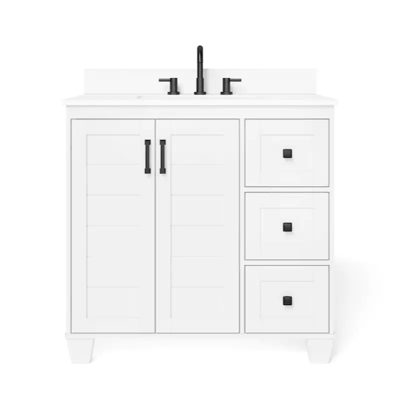 allen   roth Rigsby 36-in White Undermount Single Sink Bathroom Vanity with White Engineered Marble Top