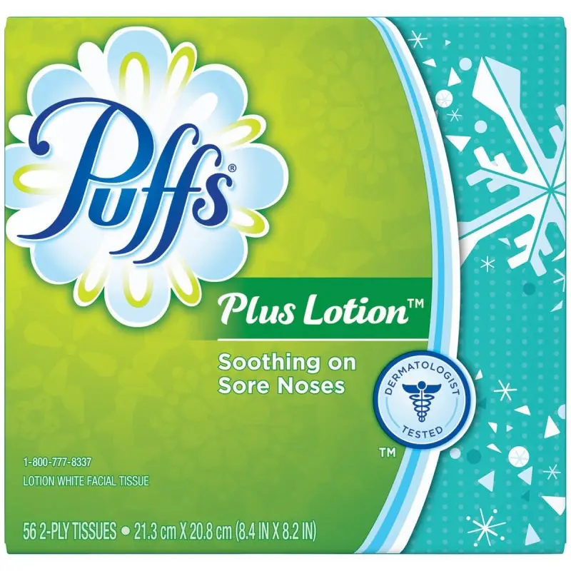 Puffs 34864 Facial Tissue, 8.4 in L, 8.2 in W, 2-Ply, Paper