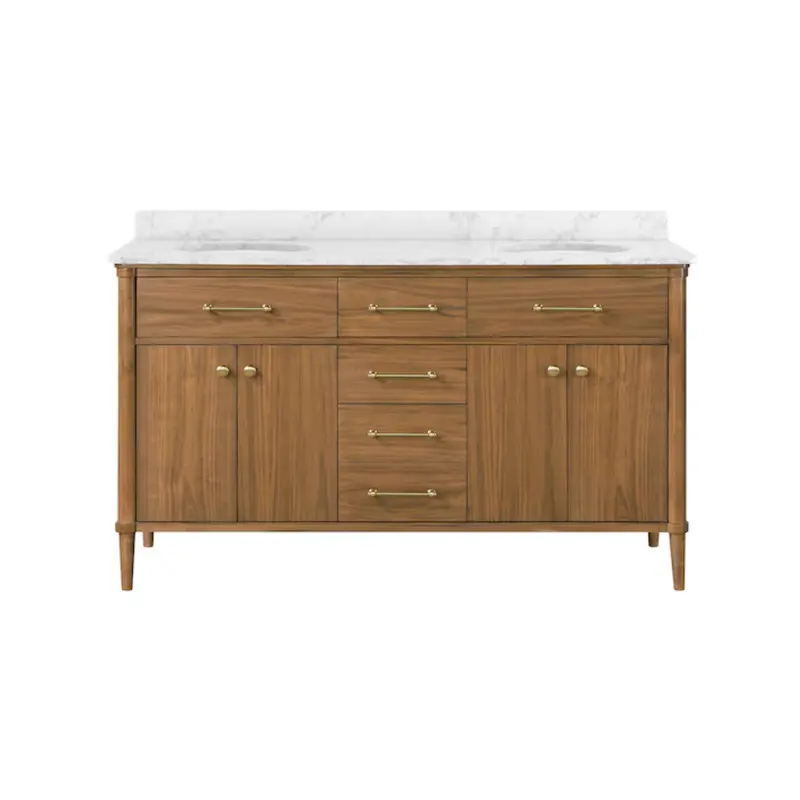allen   roth Rian 60-in Walnut Undermount Double Sink Bathroom Vanity with White Engineered Stone Top