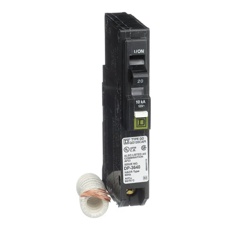 Square D QO QO120CAFIC Circuit Breaker, AFCI, 20 A, 1 -Pole, 120/240 V, Fixed Trip, Plug Mounting