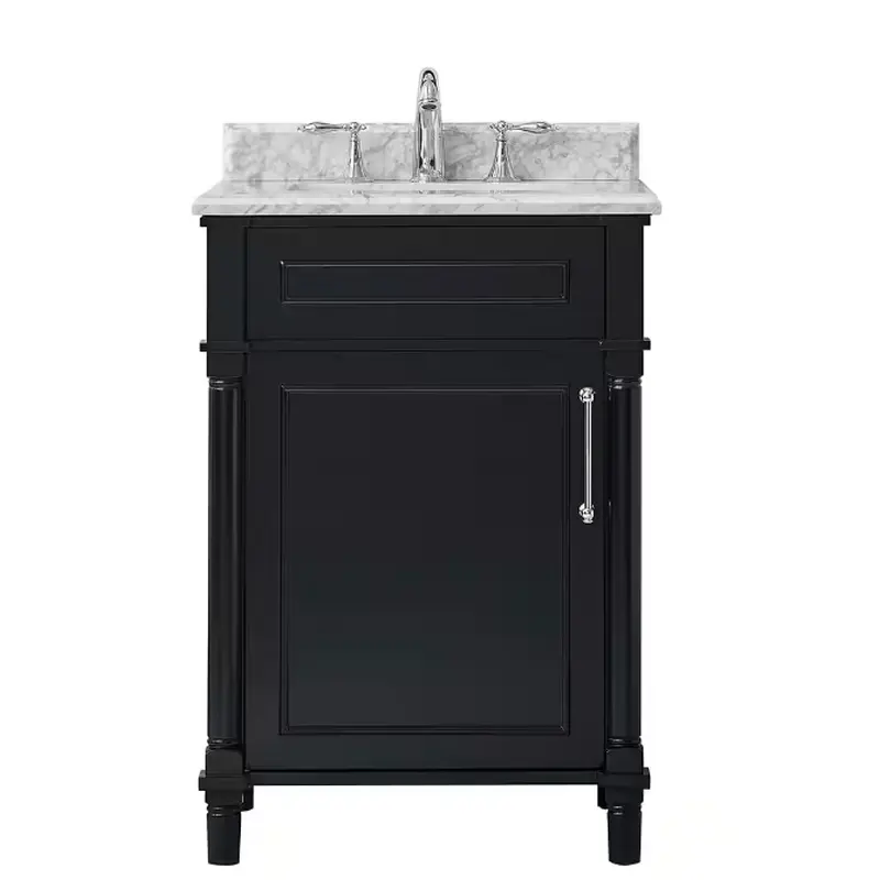 Aberdeen 24 in. Single Sink Freestanding Black Bath Vanity with Carrara Marble Top (Assembled)