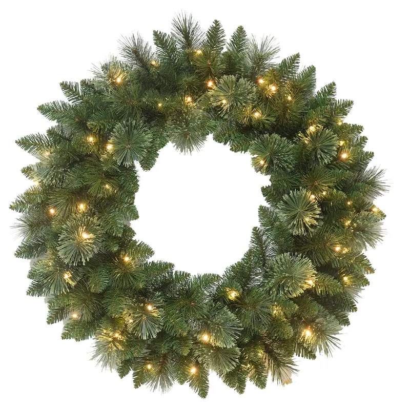 Hometown Holidays 29729 Lodgepole Wreath, PVC/Crushed Cashmere, Battery Operated, Mini Bulb, Clear Bulb